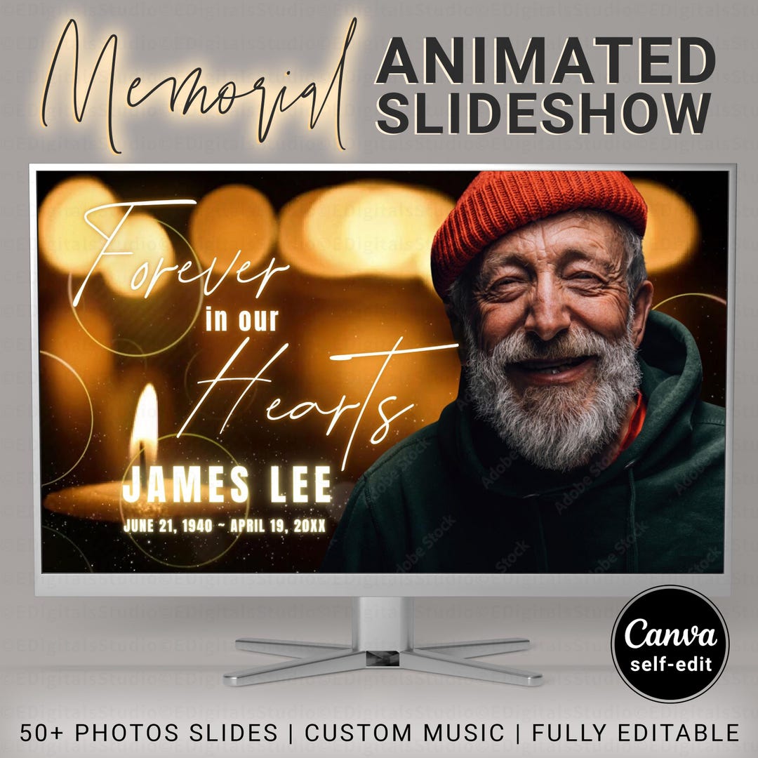Canva Funeral Video Slideshow Template for Memorial Service With Candle
