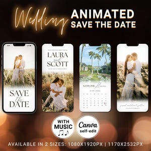 Animated Save the Date Destination Wedding, Custom Photos and Calendar Minimalist Save the Date Digital Invite Announcement, Canva Download