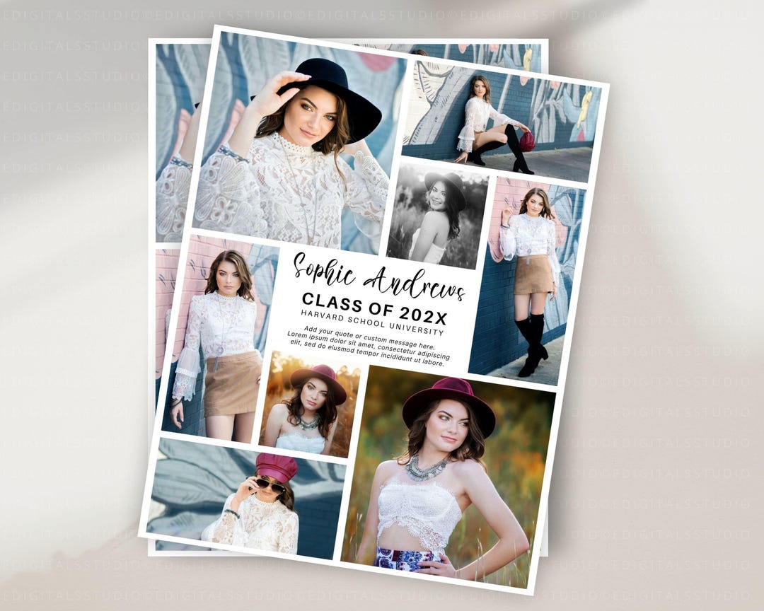 Sample Grad Ad Yearbook Ad Page, Editable 9-photo Minimalist Grad Ads Full Page ...