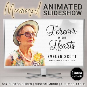 Funeral Slideshow with Music, Silver Bokeh Animation Editable Photos Slides for Remembrance Video, Custom Celebration of Life Tribute CANVA