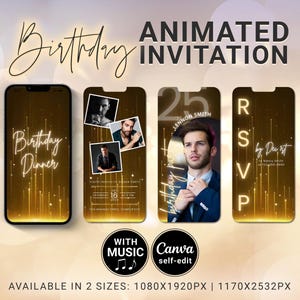 Beer Party Video Invitation Men Animated Birthday Invites with Photos and Music, Self Edit Canva Template Phone Digital Evite DIY Download