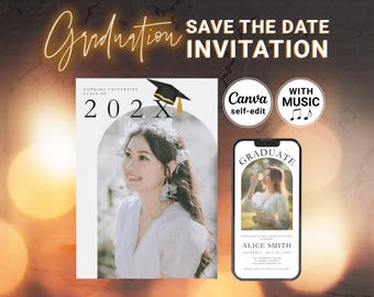 Custom Photo Save the Date Graduation Party Invitation, 2026 Modern Grad Announcement Card or Phone Templates (Digital Download)