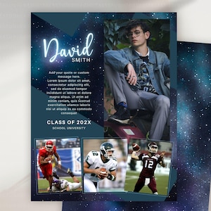 Senior Yearbook Ad Football, Editable Graduation Sports Program Ad Full Page Template, Galactic Stars Design Photos Canva Printable Download