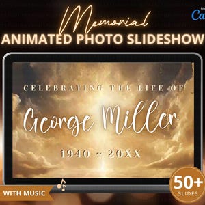 Funeral Memorial Slideshow Template, Golden Heavens and Vibrant Cross Animation Celebration of Life Presentation Video Custom Photos CANVA