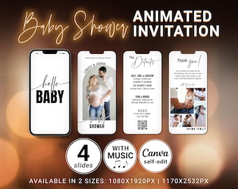 Minimalist Baby Shower Video Invitation, Animated Canva Invite with RSVP QR Code, Editable Digital Baby Shower Invite, M01