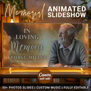 Golden Heavens Animation Funeral Slideshow Template for Christians, Editable Photos and Music Celebration of Life Presentation Video CANVA