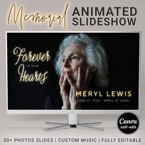 Funeral Photo Slideshow Template, Custom Photos Video Tribute Slides for Her Memorial Service, In Loving Memory Remembrance Pictures Canva