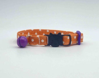 Orange Polka Dot Cat Collar | Breakaway Kitten Collar, UK Made