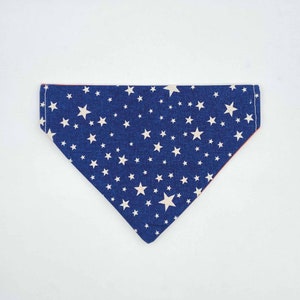 Navy Blue Kitten & Cat Bandana With White Star Print | Orange Cotton Reverse | Christmas Gift | UK Made | Stylish | Christmas Gift