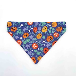 Blue Kitten & Cat Bandana With Pumpkin Halloween Print | | Orange Cotton Reverse | UK Made | Stylish | Lightweight | Glow In The Dark