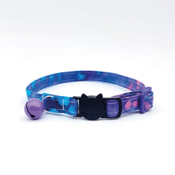 Batik Fabric Cat Collar With Pink Purple Blue Print Breakaway
