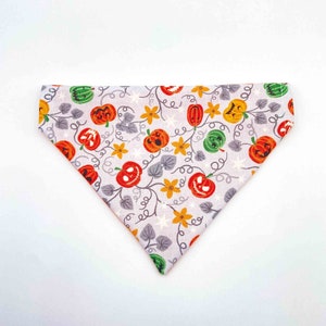 White Kitten & Cat Bandana With Pumpkin Halloween Print | | Orange Cotton Reverse | UK Made | Stylish | Lightweight | Glow In The Dark