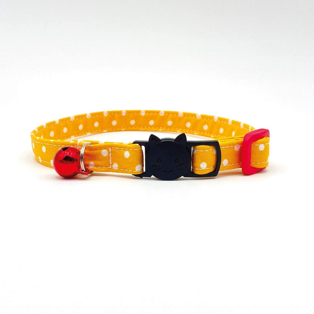 Yellow & White Polka Dot Fabric Cat Collar Breakaway Buckle Etsy
