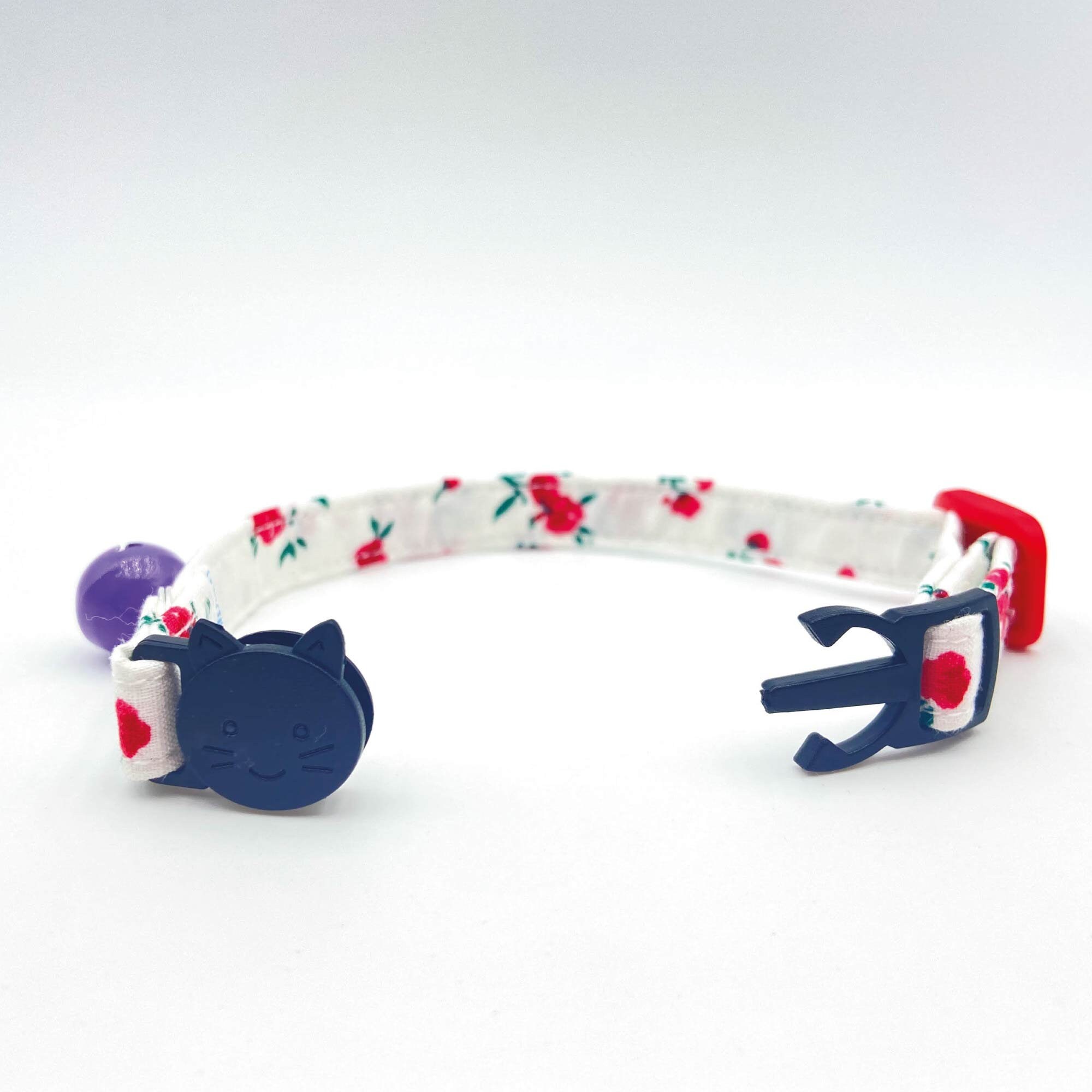White 100 Cotton Fabric Cat Collar With Red Flower Print Etsy UK