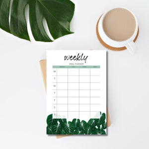Essensplan A6, kleiner Wochenplan Essen, Mealplan, Gerichte Organisation, Pflanzendesign Diätplan, Speiseplan Block, vegan Pflanzen Menüplan