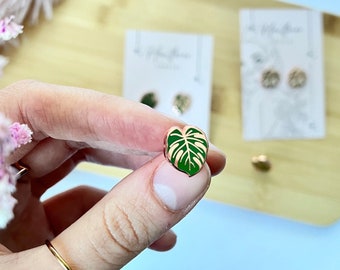 Monstera stud earrings, plant leaf earrings, plant lover jewelry, window leaf earrings, plant lover gift, boho accessory