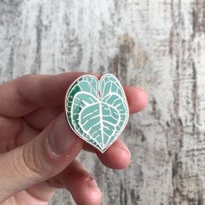 Plant pin, pin Anthurium Clarinervium, pin houseplant, brooch botanical leaf, gift jewelry plant, enamel pin image 6