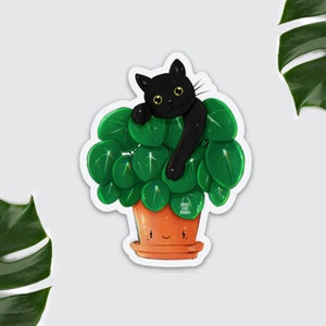 Fridge Magnet Pilea, Black Cat, Houseplant Deco, Kitchen Plant, Plantlady Catlady, Magnet Green, Plantlover, Flowerpot Money Tree image 1