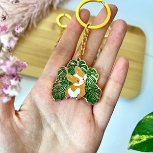 Schlüsselanhänger Monstera Blätter mit Corgi, Geschenk für Hundeliebhaber, Pflanzenliebhaber Mitbringsel, Taschenanhänger, Rucksackanhänger