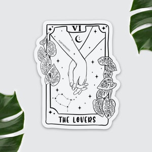 Kühlschrankmagnet Tarotkarte Die Liebenden, Monstera adansonii, Botanic Lineart, Mitbrinsel, Wichtelgeschenk, Plantlover, Plantparent Jungle