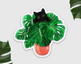 Magnet Monstera Pflanze, Kühlschrankmagnet Katze, Monstera Blatt, Catlady Geschenk, Urban Jungle Dekoration Küche, Einzug Student WG