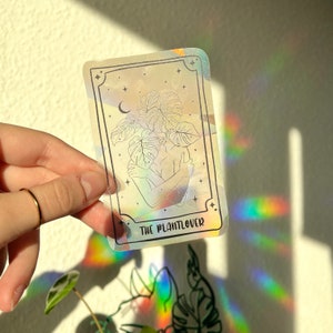Tarotkarte Lichtfänger Priskma, Aufkleber Regenbogen mit Pflanzen, Monstera Blatt, Geschenkidee Plantlover, Jungle boho Vibes deko, Plantmom
