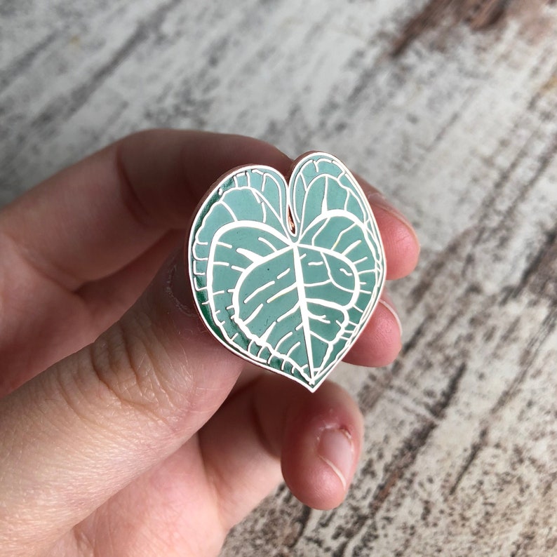 Plant pin, pin Anthurium Clarinervium, pin houseplant, brooch botanical leaf, gift jewelry plant, enamel pin image 1