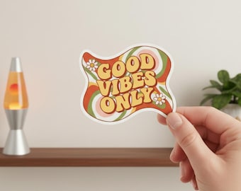 Good Vibes Only Sticker | Retro 70s Groovy Vinyl Decal | Boho Hippie Aesthetic Sticker | Positive Quote Sticker |