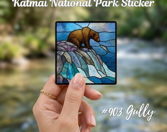 903 Gully Katmai National Park Bear Stained Glass Bear Vinyl Sticker, Wildlife Nature, Waterproof Sticker, Laptop Water Bottle Decal,