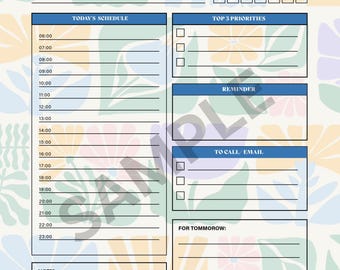 Daily Planner Printable, 24-Hour Schedule, Priorities, Reminders & Affirmations, Productivity Template, Instant Digital Download