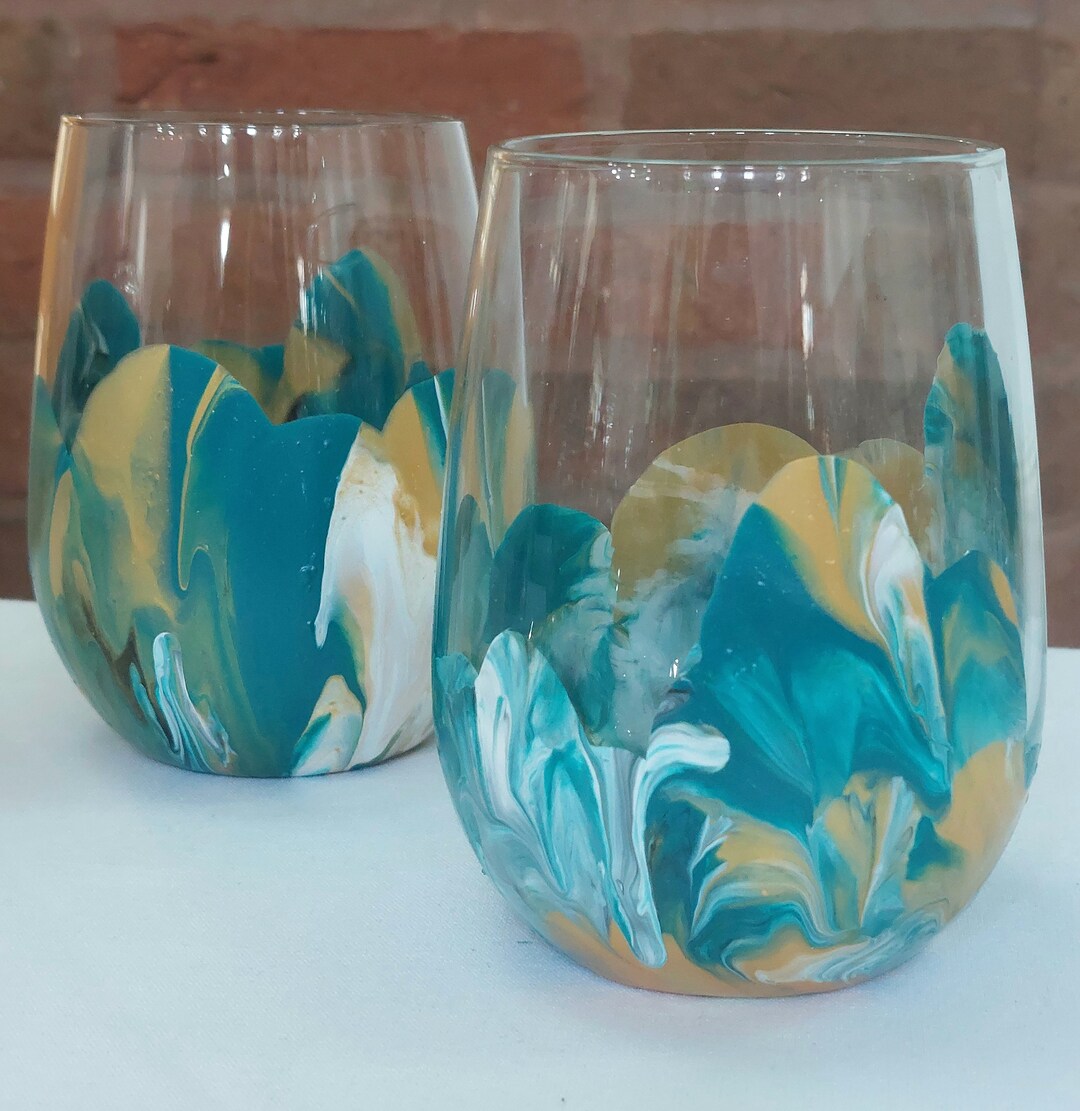 Marbled Large Stemless Wine Glasses Etsy UK
