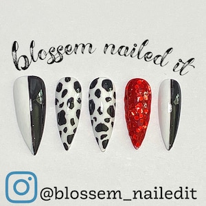 101 Dalmatians Disney inspired press on nails. Long and short styles available