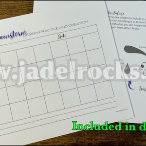 May include: A printable worksheet titled "Mandala Brainstorm: Design Practice and Creation" with a grid for brainstorming ideas and a section for notes. The worksheet includes a section with basic shapes for mandala design inspiration.
