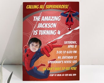 Personalized Spider Man Birthday Invitation Template, SpiderMan Invite, Editable, Printable, Digital Invites, Superhero, With Photo, Picture