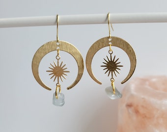 Boucles d'oreilles célestes | Pendantes d'oreilles | Soleil et Lune |