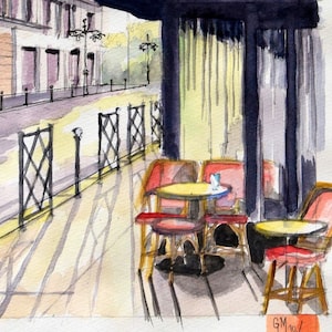 Paris Cafe Brasserie: Original Watercolor Painting, French Wall Art