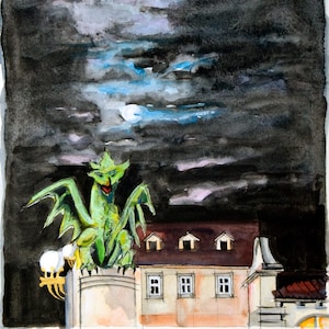 Dragon Bridge Ljubljana: Original Watercolor Cityscape (8.26 x 11.80)