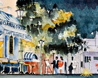 Montmartre Paris Watercolor Painting: Cityscape Wall Art (9.4 x 12.6 Inch)