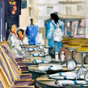Paris Café Watercolor Painting: Elegant Cityscape Wall Art Décor for your home