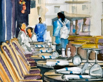 Paris Café Watercolor Painting: Elegant Cityscape Wall Art Décor for your home