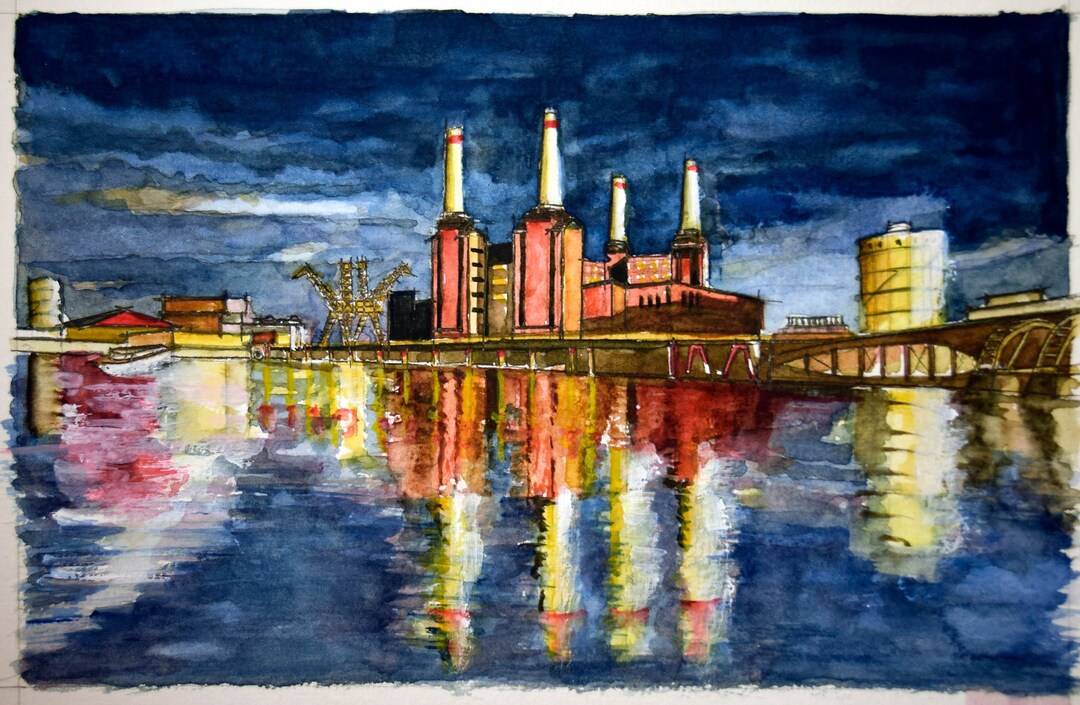 Watercolor Painting Wall Art Battersea Powerstation London Unique Wall