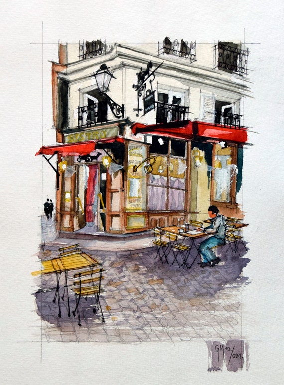 Watercolor Painting Paris Cafe Original Art Plein Air - Etsy