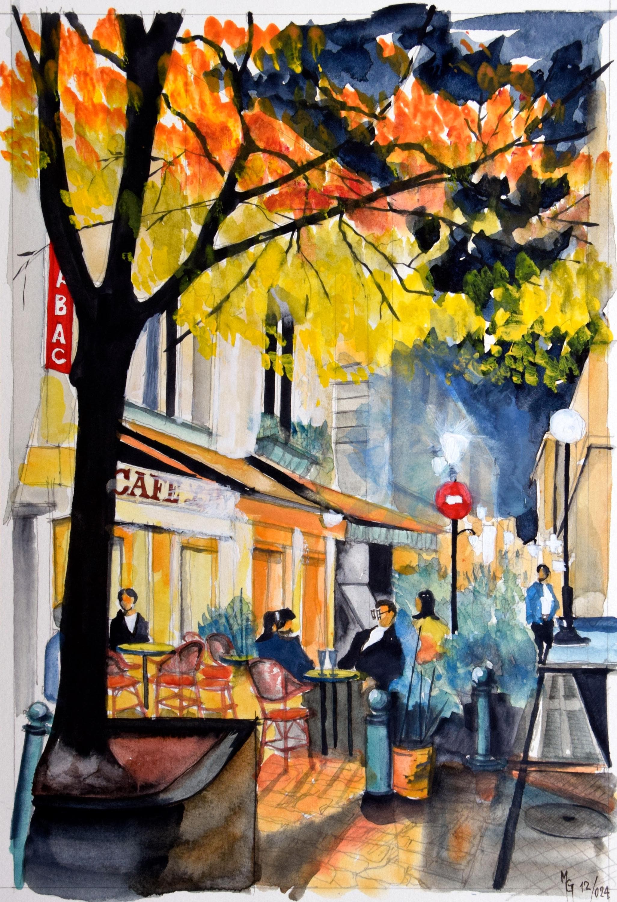 水彩画「パリ、モンマルトルの街並み」 (8.26 x 11.70 インチ) - Etsy 日本