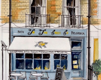 Belgravia Wine Shop Watercolor Painting: Paris Cityscape Wall Art