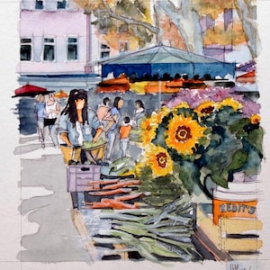 Provence Inspired Watercolor Painting | Home Decor Wall Art | 12x9 inches | Marketplace in Provence