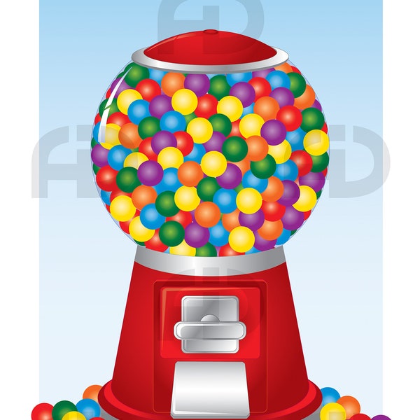 Bubblegum Machine 2, Gumballs, Machine, Bubble Gum Balls, Bunt, Candy, Gumball Machine Series, druckbare Kunst, Clip Art