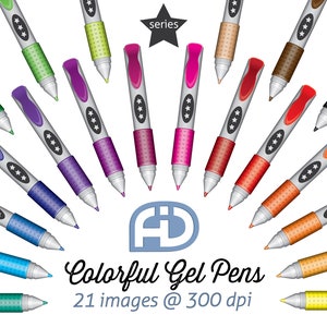 Stationery_Colorful Gel Pens, Gel Pens Clipart, Gel Pens Instant Download, Illustrated, Scrapbooking, Stationery Series, PNG, Commercial Use