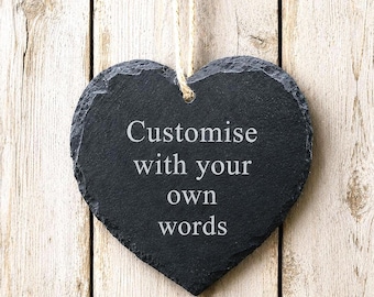 Personalised Slate Heart Sign - Custom Hanging Heart Plaque, Rustic Wedding Gift, Memorial Plaque, Home Decor Indoor Outdoor Handmade Signs