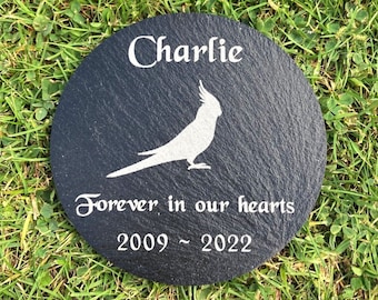 Cockatiel Bird Personalised Engraved Round Slate Pet Memorial Grave Marker Headstone Outside Waterproof Plaque Loss Gift