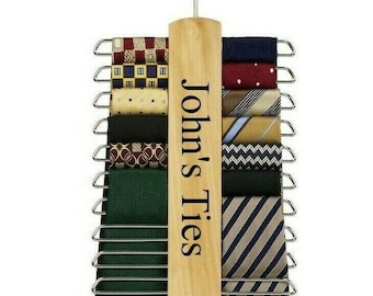 Personalised Engraved Wooden Tie Hanger for Men – Custom Birthday Gift for Dad, Husband, Boyfriend – Wardrobe Tie Rack Organizer